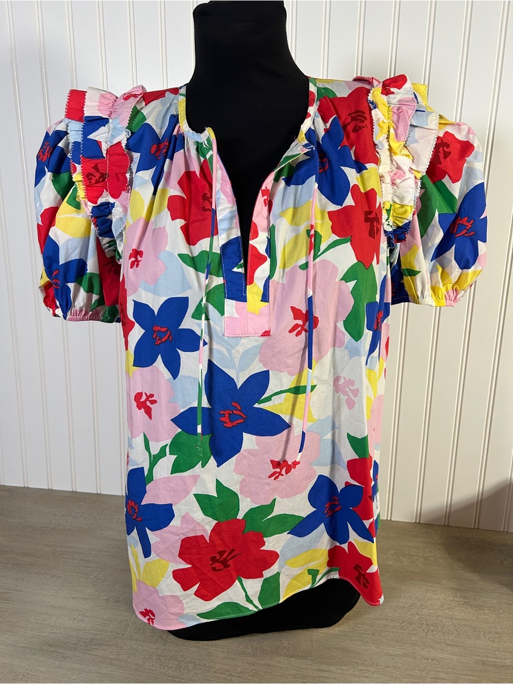 Karlie Multicolor Floral Puff-Sleeve Peasant Top
